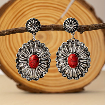 Vintage Bohemian Turquoise Round Pattern Earrings