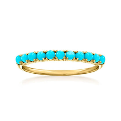 Bohemian Turquoise Beaded Gold Plated Band Ring