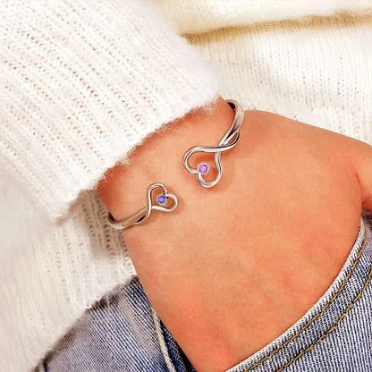 Mother & Daughter Forever Linked Together Double Heart Custom Birthstone Bracelet