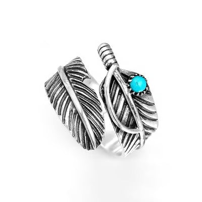 For Memorial S925 Guardian Angel Turquoise Feather Ring
