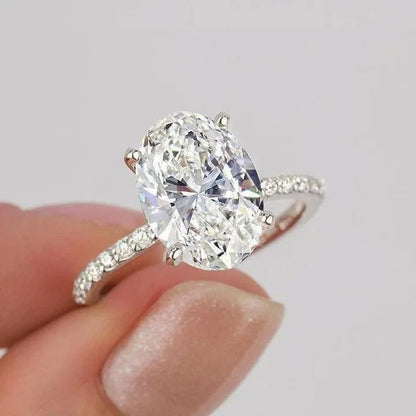 925 Sterling Silver Classic Oval Cut Solitaire Moissanite Ring