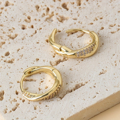 Twisted Gold Hoop Earrings with Pavé Crystal Accents