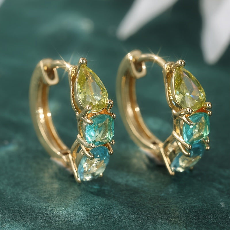 French Style Blue Green Zirconia Circular Earrings