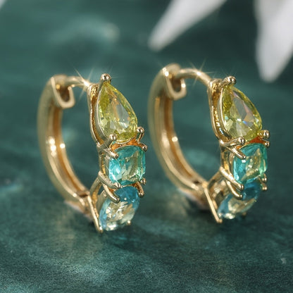 French Style Blue Green Zirconia Circular Earrings