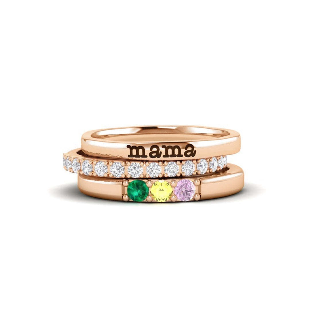 To Mother, Love Kids Personalized Name & Birthstones Ring- 3 Rings Set