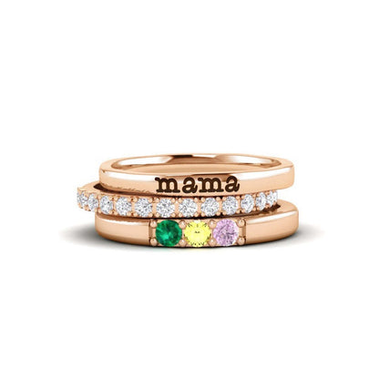 To Mother, Love Kids Personalized Name & Birthstones Ring- 3 Rings Set