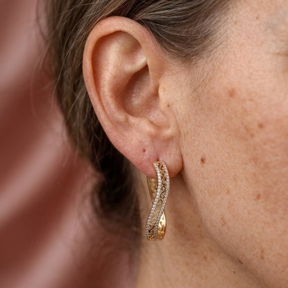 Luxurious Copper Gold Plated Zirconia Circular Hoop Earrings