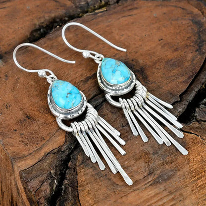 Vintage Bohemian Zinc Alloy Tassel Design Turquoise Long Earrings
