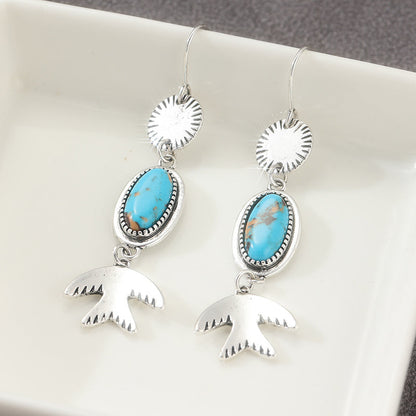 Bohemian Turquoise with Bird Charm Dangle Earrings