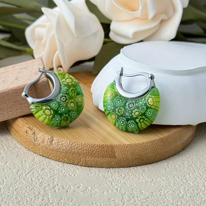 Colorful Millefiori Half-Hoop Earrings
