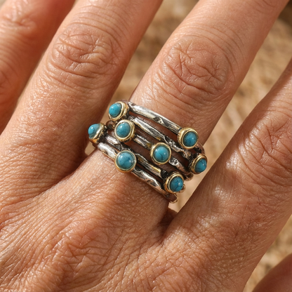 Vintage Geometric Turquoise Multi-Band Ring