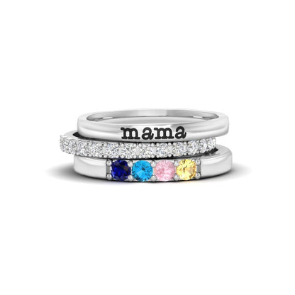 To Mother, Love Kids Personalized Name & Birthstones Ring- 3 Rings Set