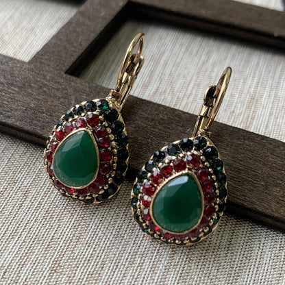Vintage Teardrop Turquoise Halo Drop Earrings