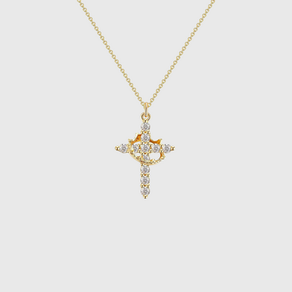 Paved Cross Rotated Crown Necklace