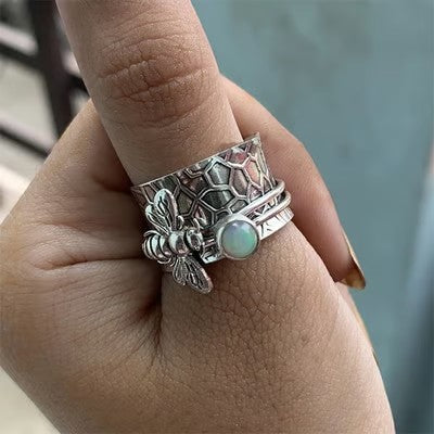 925 Bee Gemstone Meditation Spinner Ring