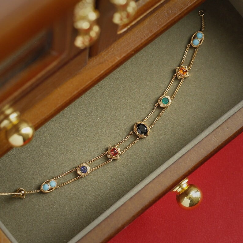 Italian Style Vintage Double-layered Gemstones Bracelet