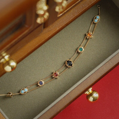 Italian Style Vintage Double-layered Gemstones Bracelet