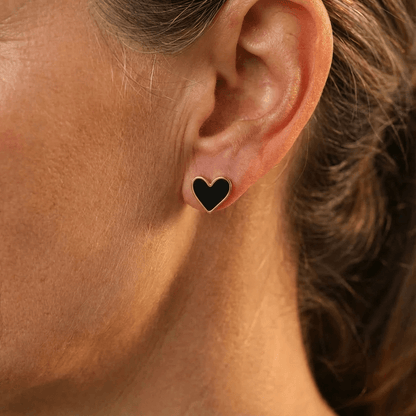 Elegant Boho Black Enamel Heart Stud Earrings