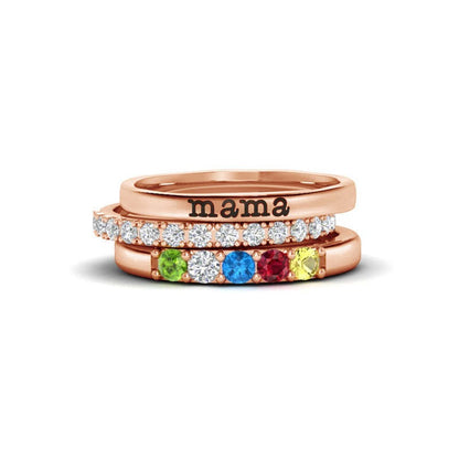 To Mother, Love Kids Personalized Name & Birthstones Ring- 3 Rings Set