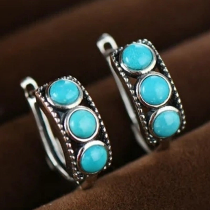 Vintage Chunky Turquoise Bead Hoop Earrings