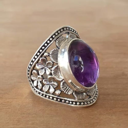 925 Purple Gemstone Flower Ring