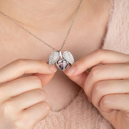 My Guardian Angel Always Close to My Heart - Personalized Angel Wing Photo Locket Necklace