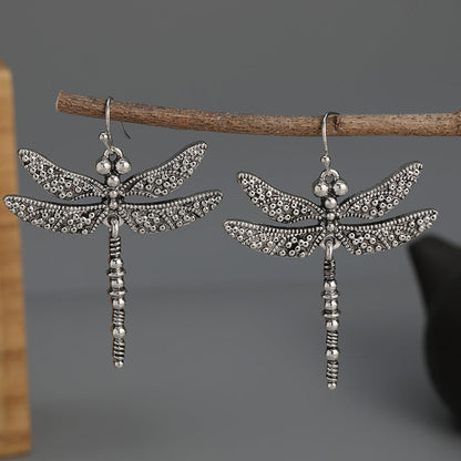 Elegant Vintage Dragonfly Drop Earrings