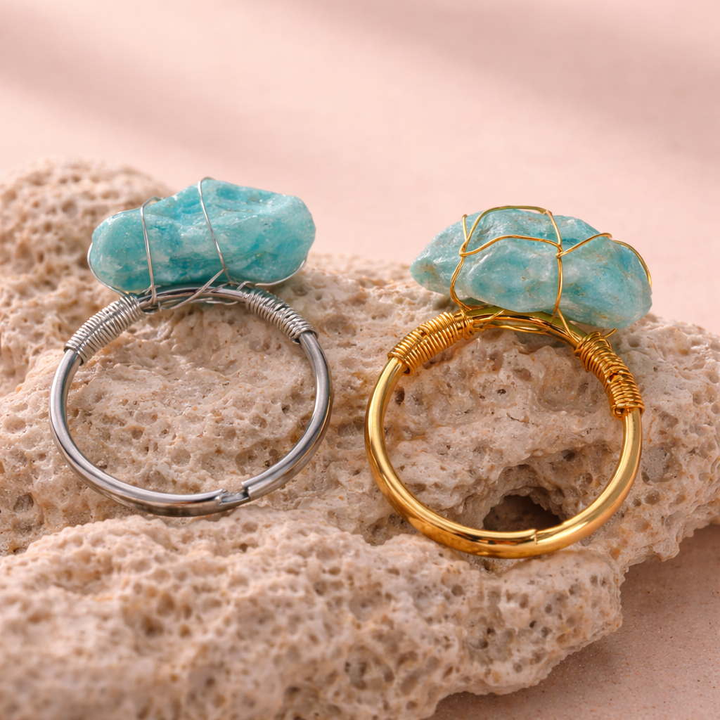 Wire Wrapped Raw Crystal Gold Rings