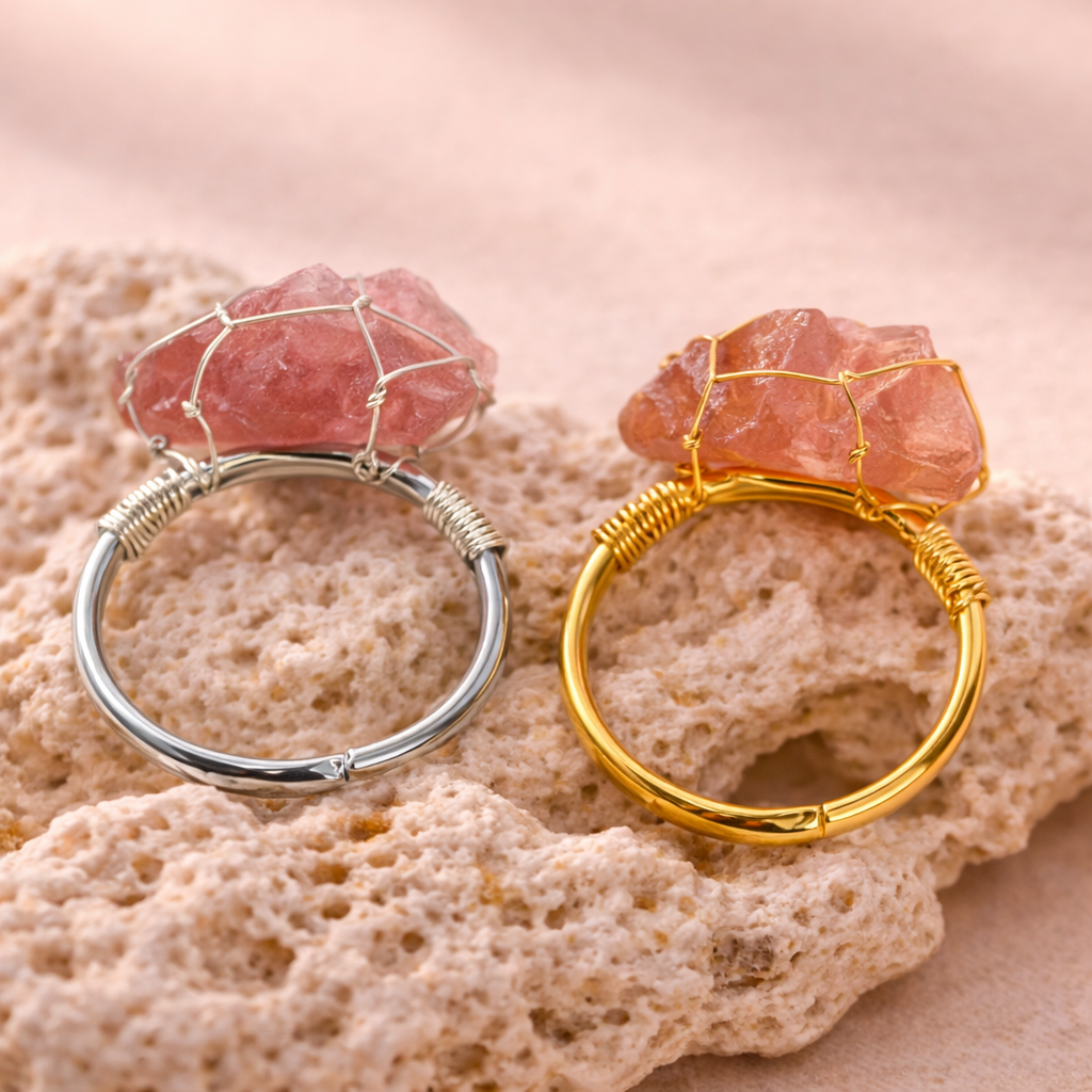 Wire Wrapped Raw Crystal Gold Rings
