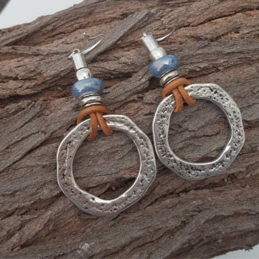 Vintage Bohemian Silver Plated Circle Earrings