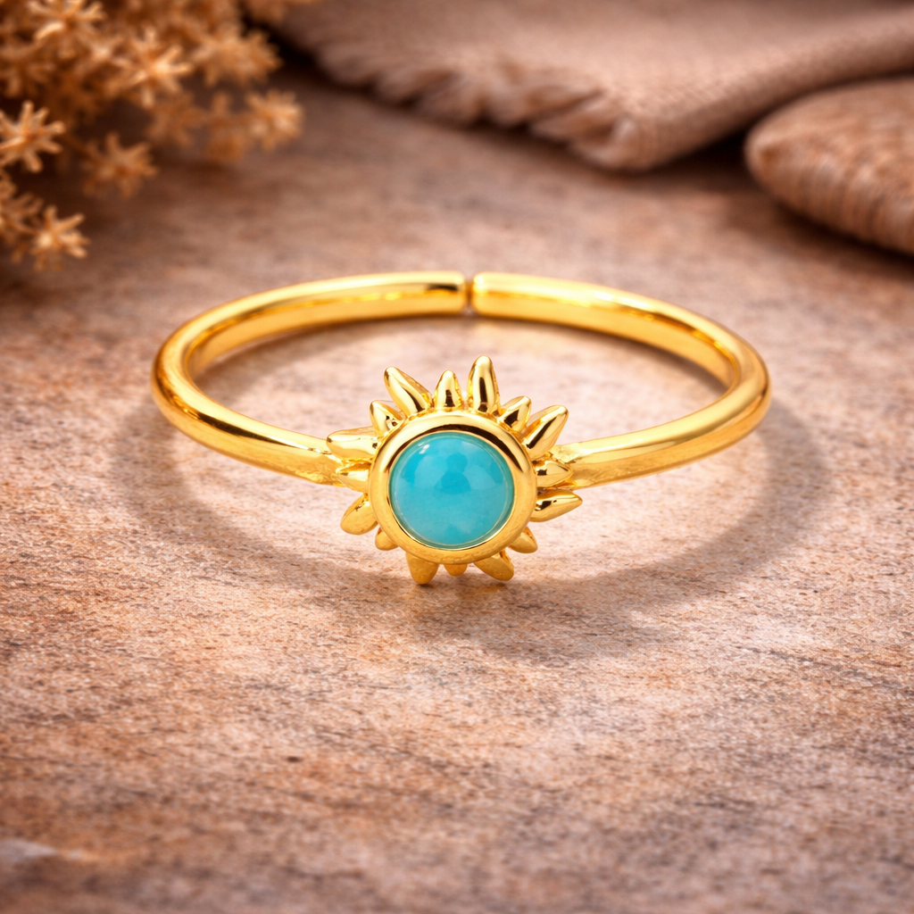 Opal Stone Sun Rings Golden and Silver