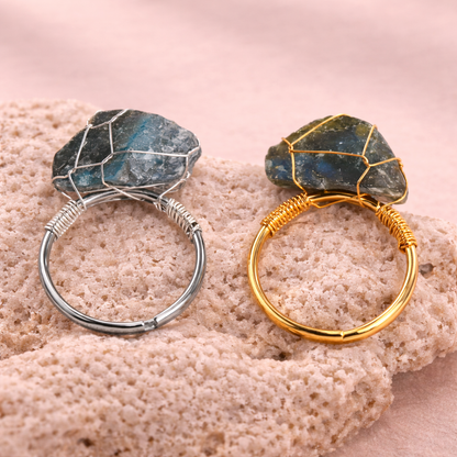 Wire Wrapped Raw Crystal Gold Rings