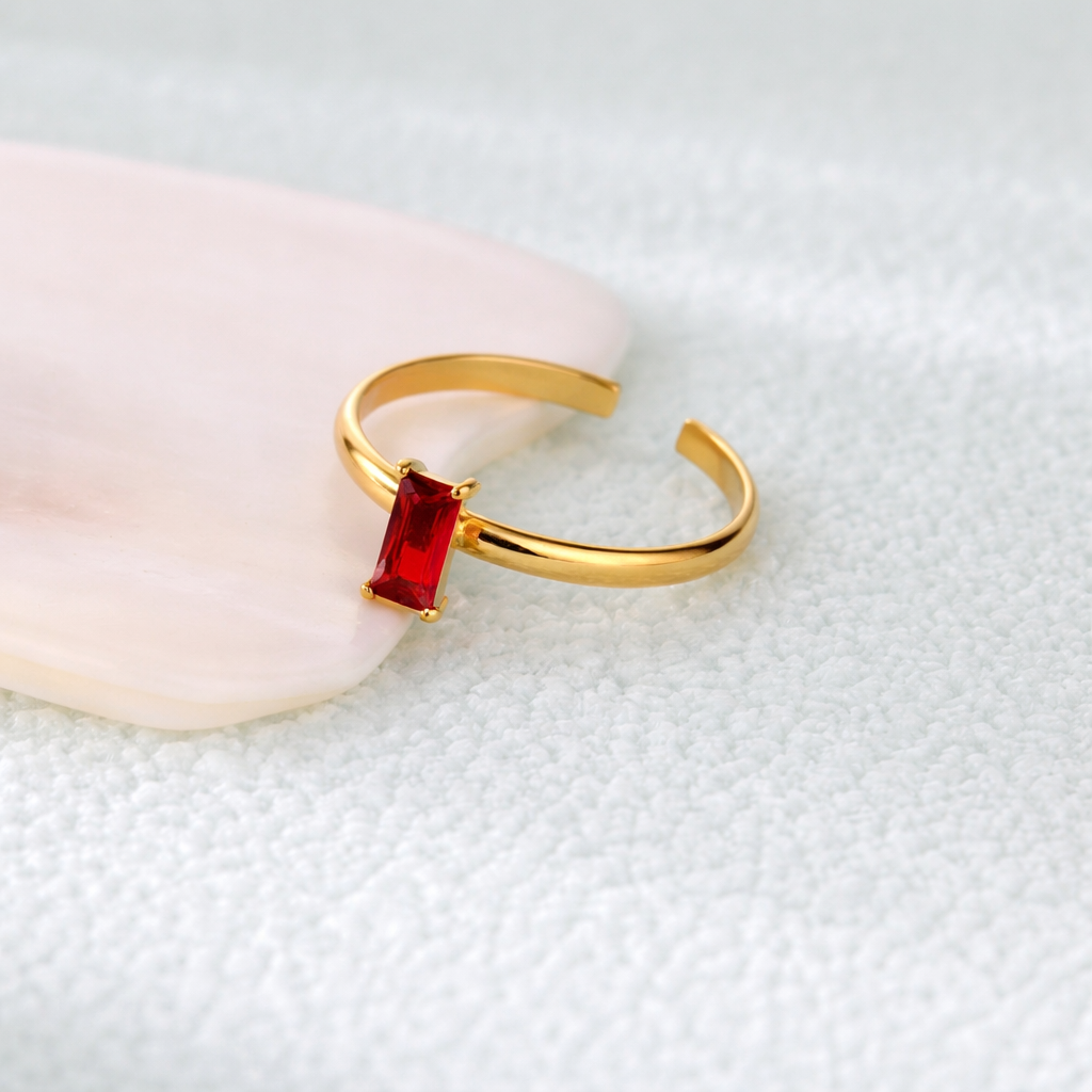 Adjustable Delicate Golden Ring with Colorful Gem