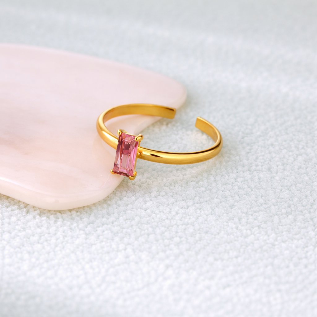 Adjustable Delicate Golden Ring with Colorful Gem
