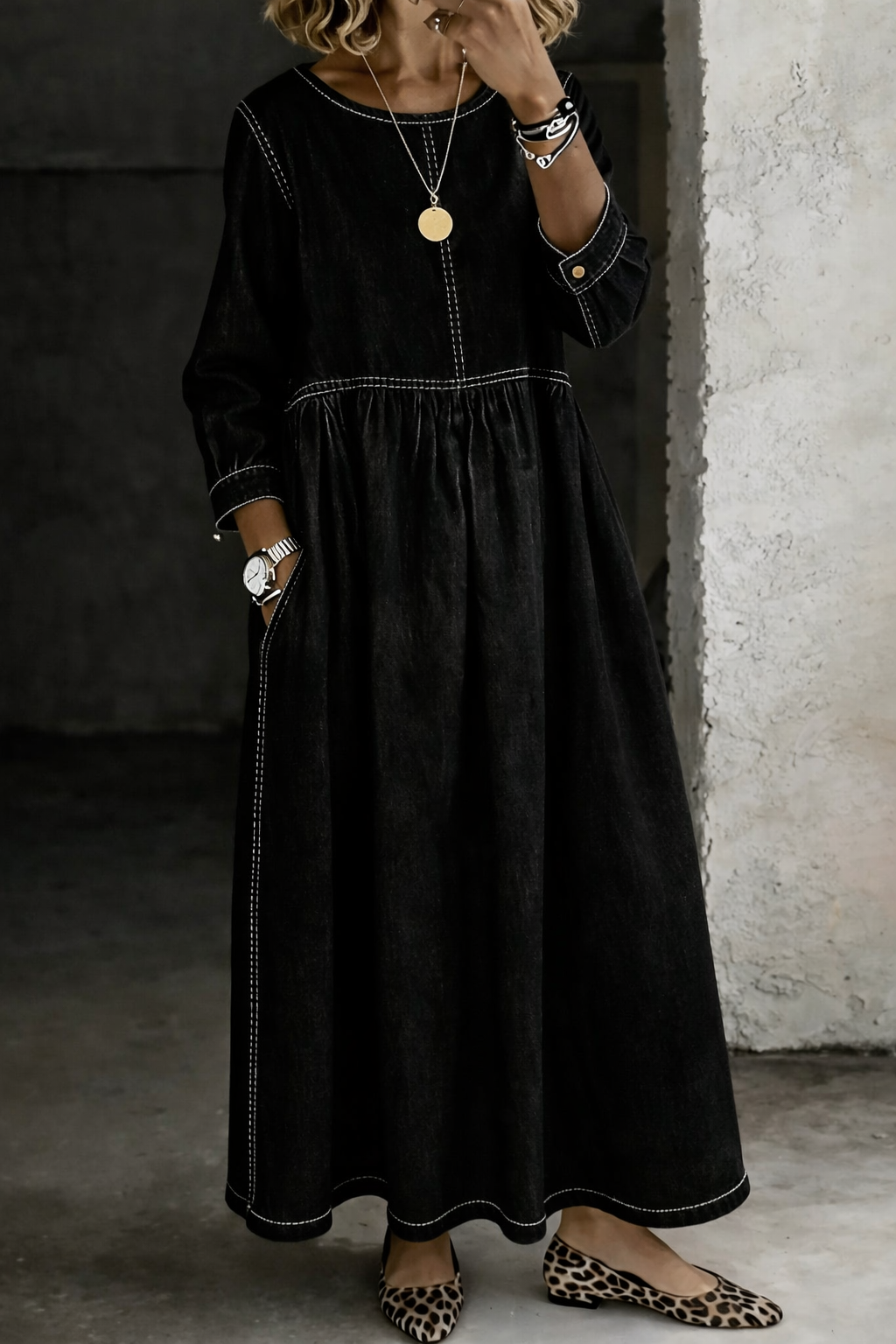 Elena | Vintage Denim Maxi Dress