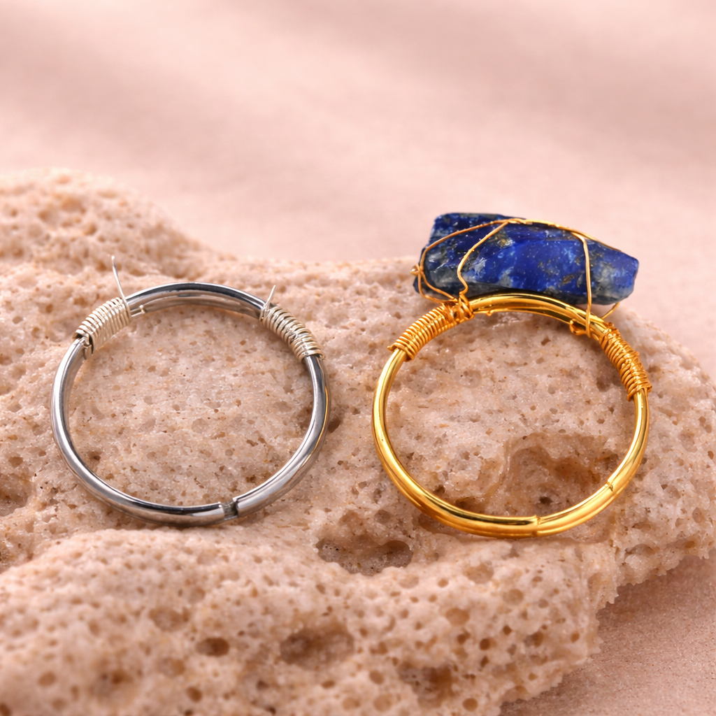 Wire Wrapped Raw Crystal Gold Rings