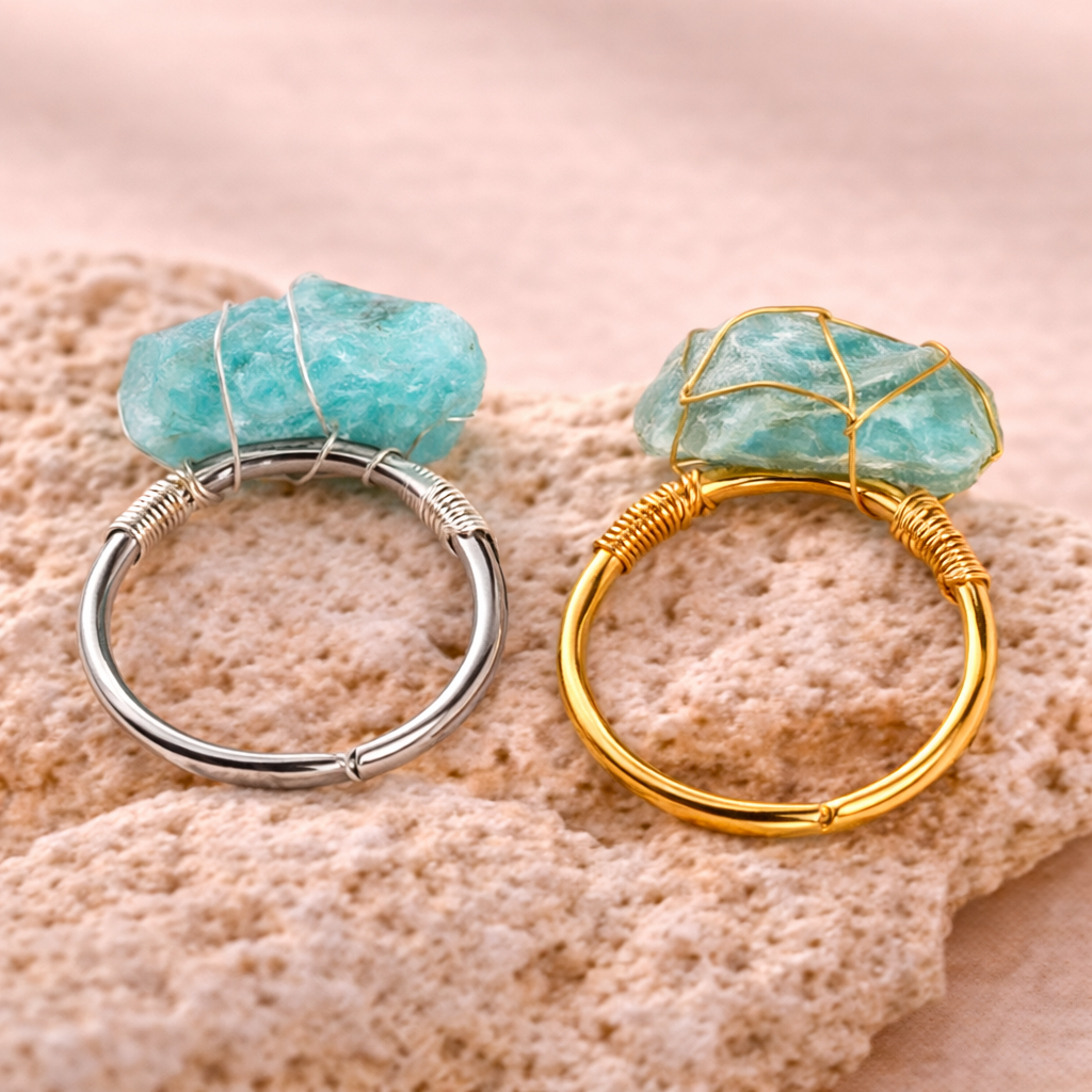 Wire Wrapped Raw Crystal Gold Rings