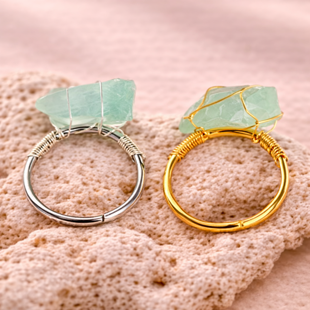 Wire Wrapped Raw Crystal Gold Rings