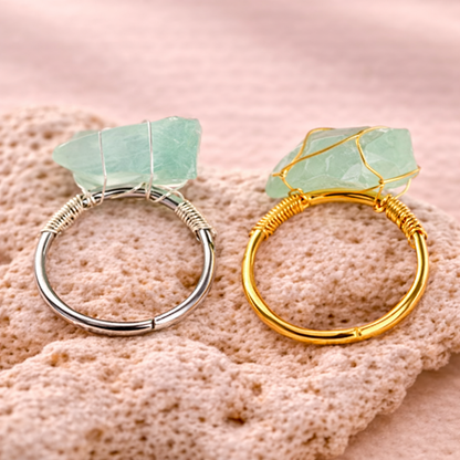 Wire Wrapped Raw Crystal Gold Rings