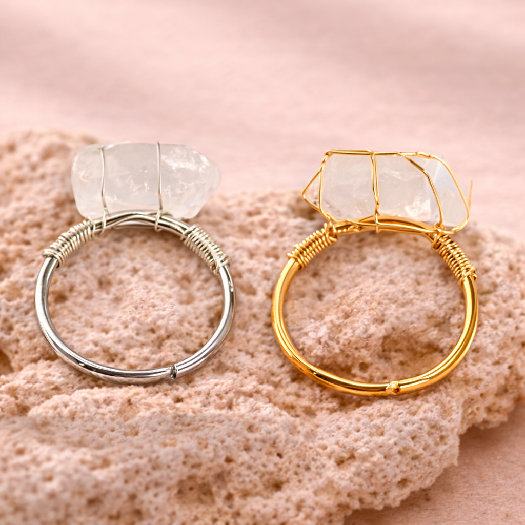 Wire Wrapped Raw Crystal Gold Rings