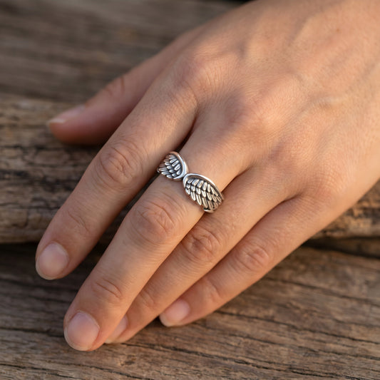 Silver Angel Wings Adjustable Ring