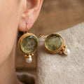 Antique Rounded Green Stone Pearl Earrings