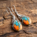 Brilliant Blue and Orange Gemstone Drop Earrings