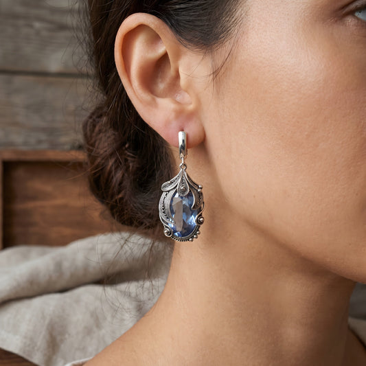 Blue Quartz Gem Earrings retro crystal Earrings