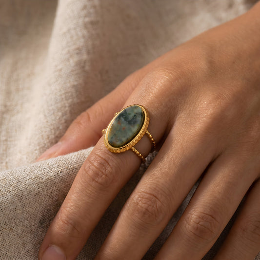 Green Jasper Adjustable Double Ring