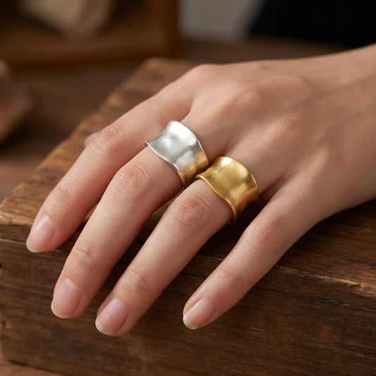 Vintage Gold and Silver Adjustable Wide Flat Ring