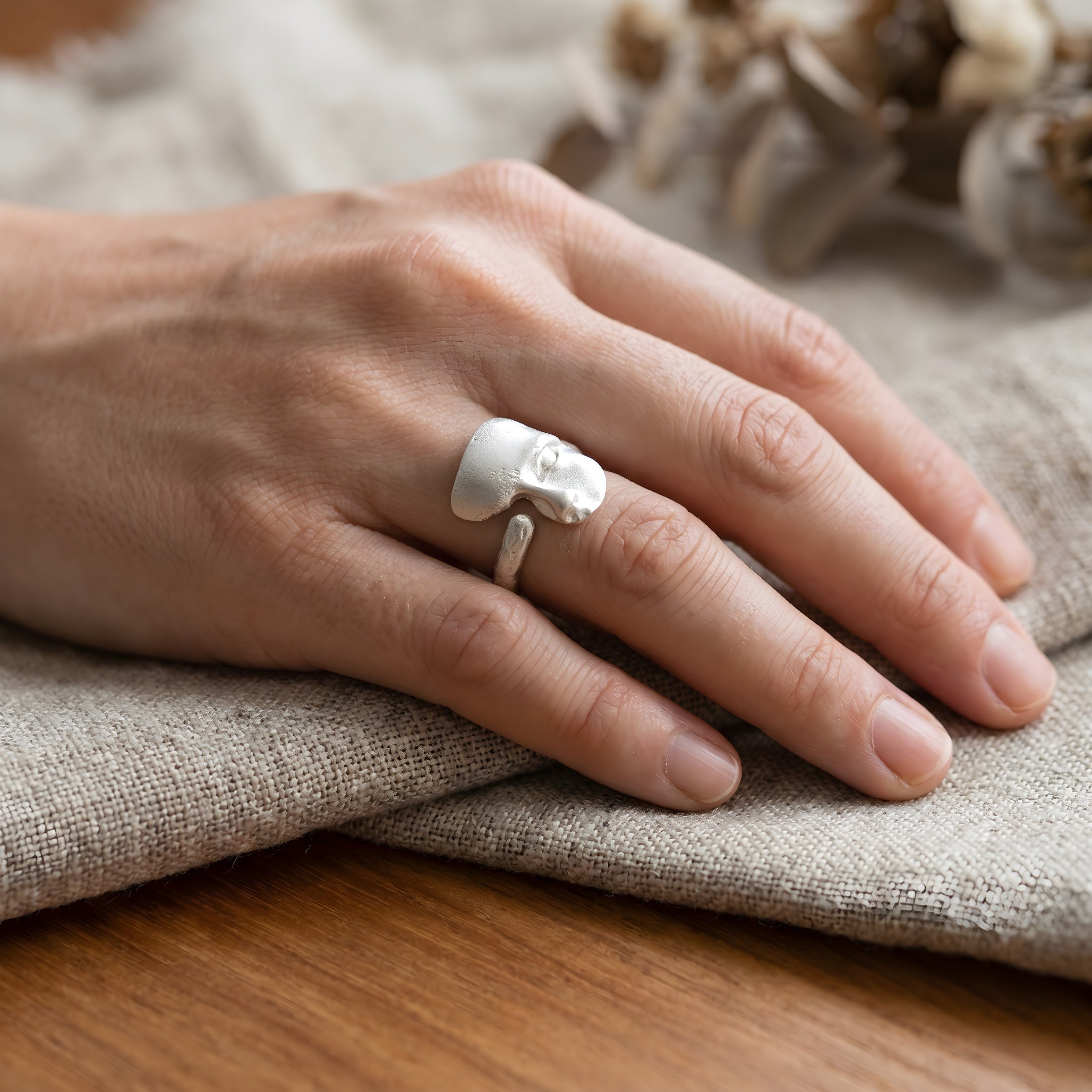 Silver Abstract Face Adjustable Ring