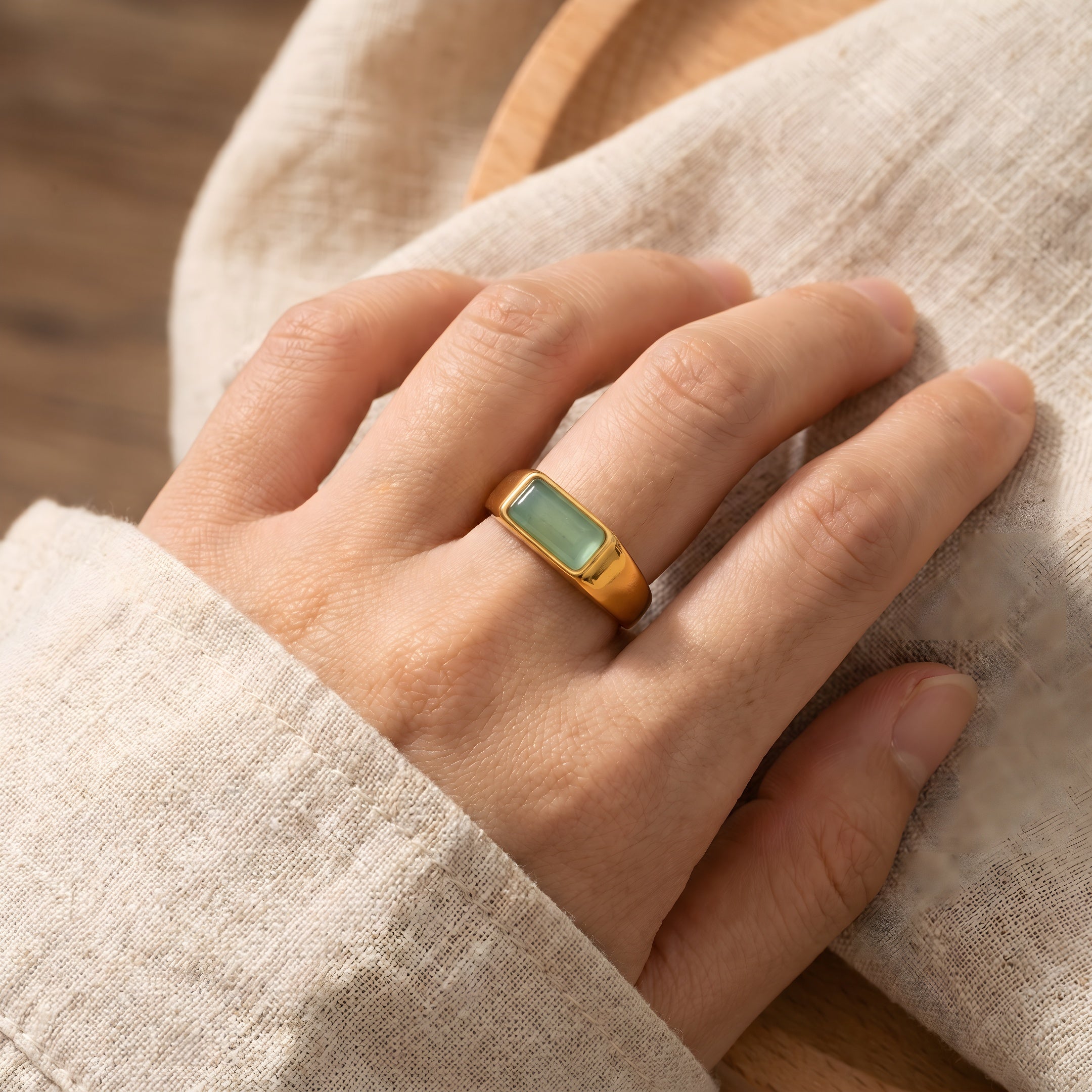 Sleek Rectangular Gemstone Gold Rings
