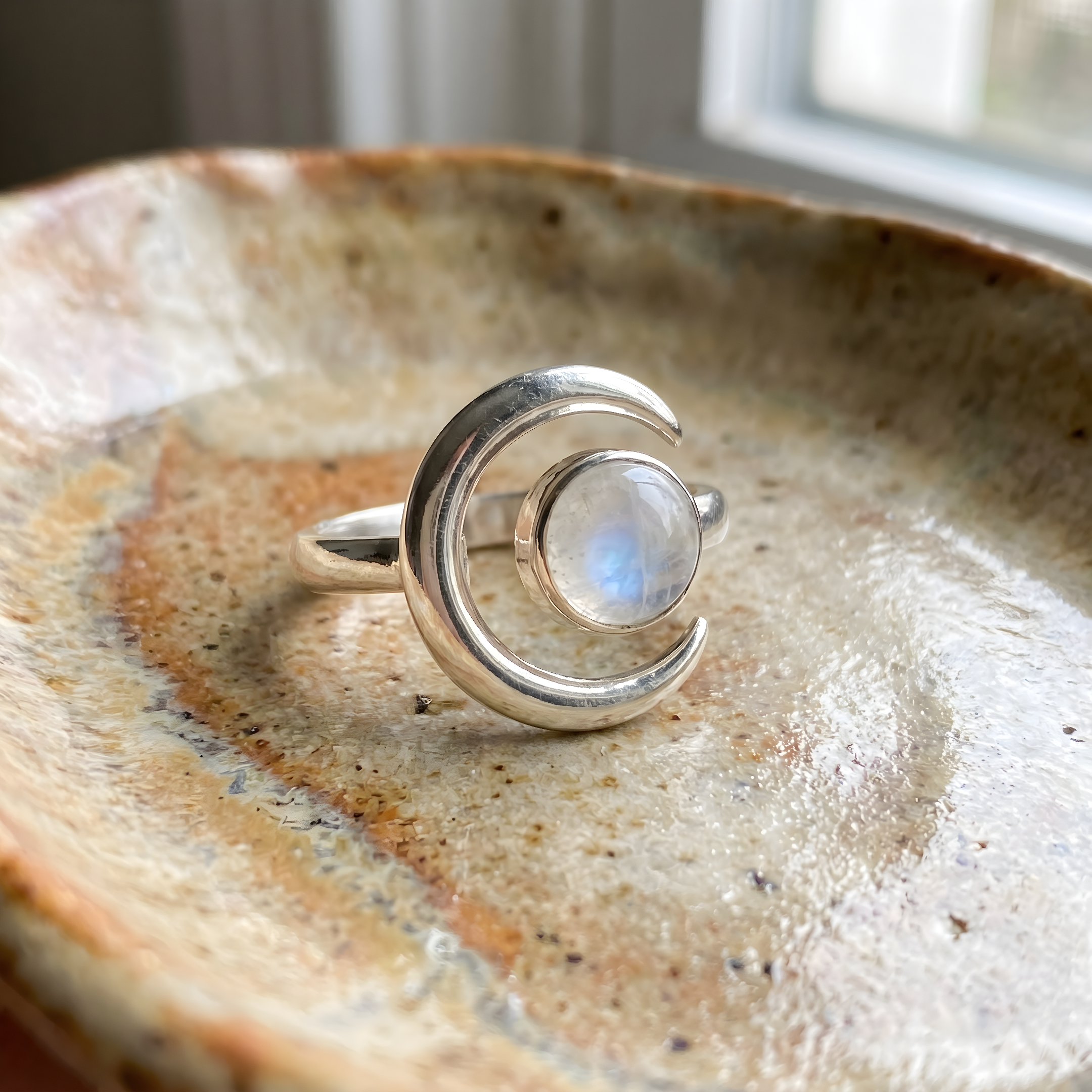Crescent Moon Silver Moonstone Ring