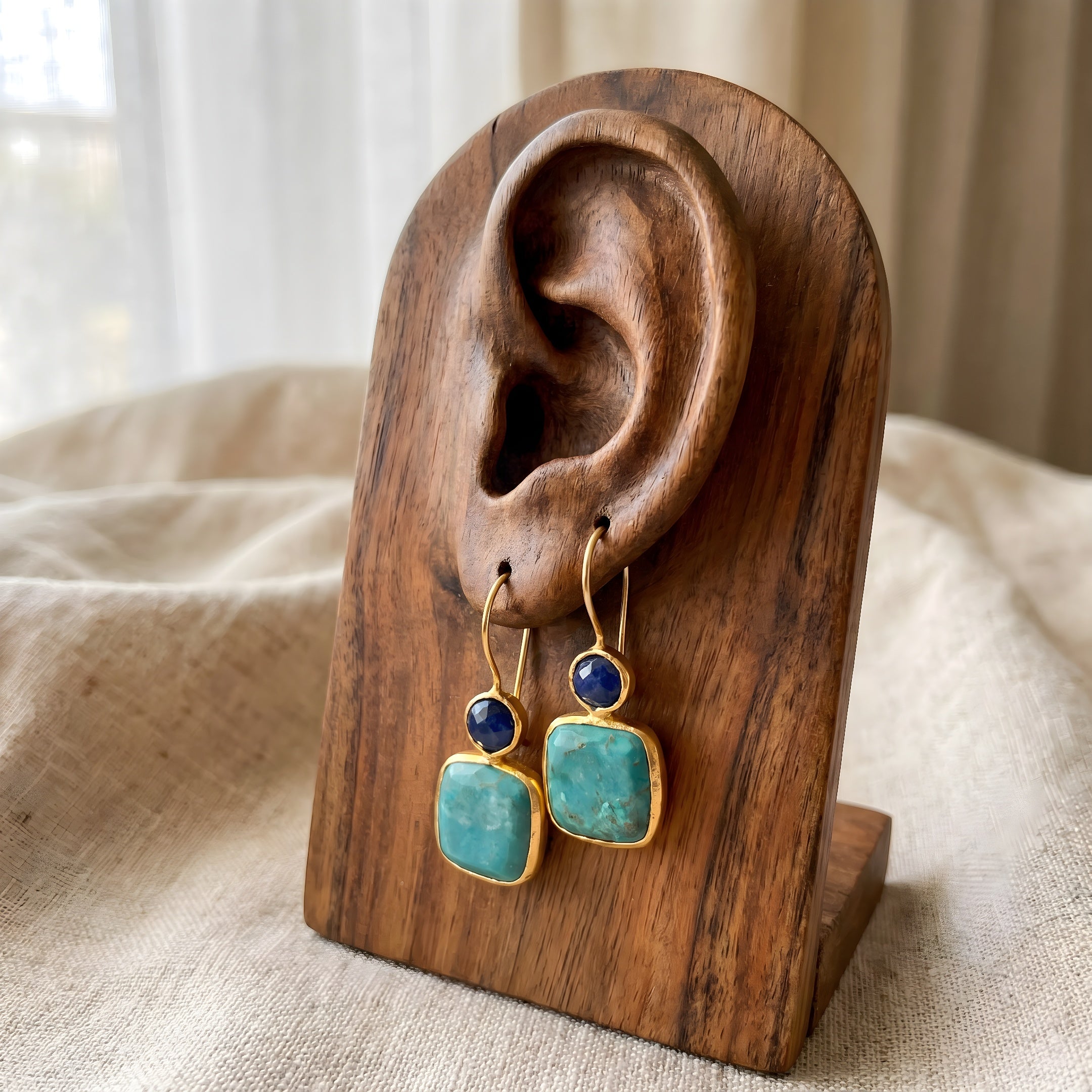 Vintage Gold Ornate Turquoise Earrings